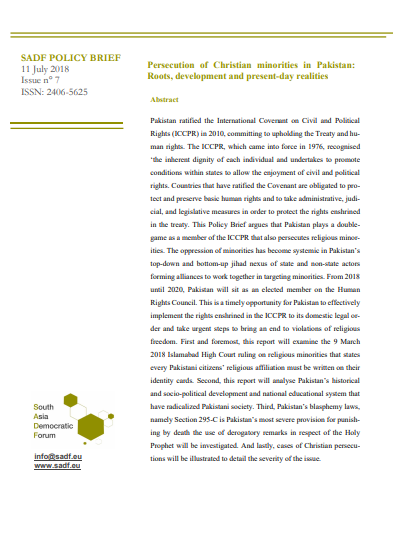 , SADF Round Table: Presentation of SADF Policy Brief 7 on persecution of Christians in Pakistan