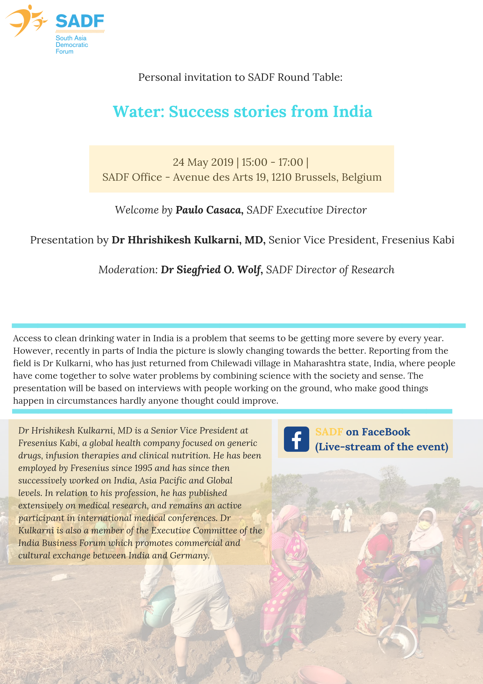 , SADF Round Table 24 May 2019: Water – success stories from India