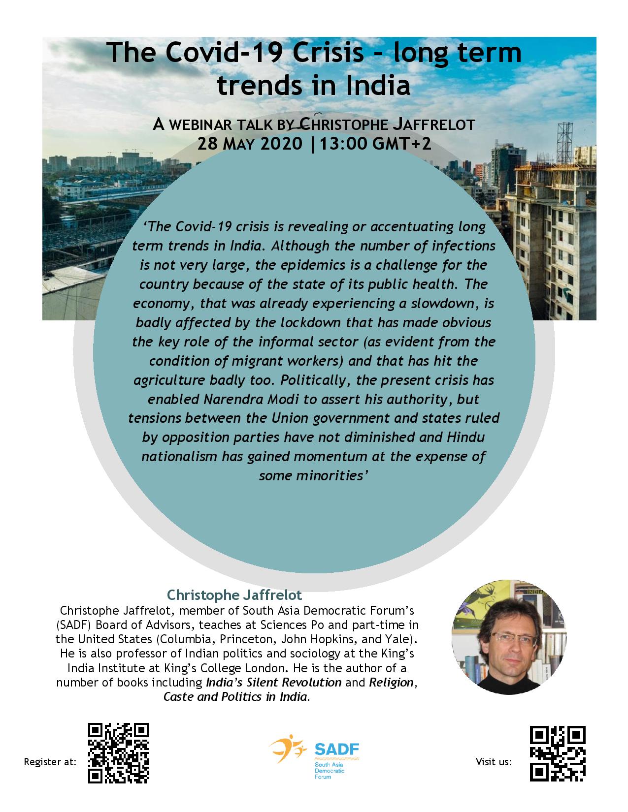 , Dr Christophe Jaffrelot &#8216;The Covid-19 Crisis &#8211; long term trends in India&#8217; &#8211; Webinar talk