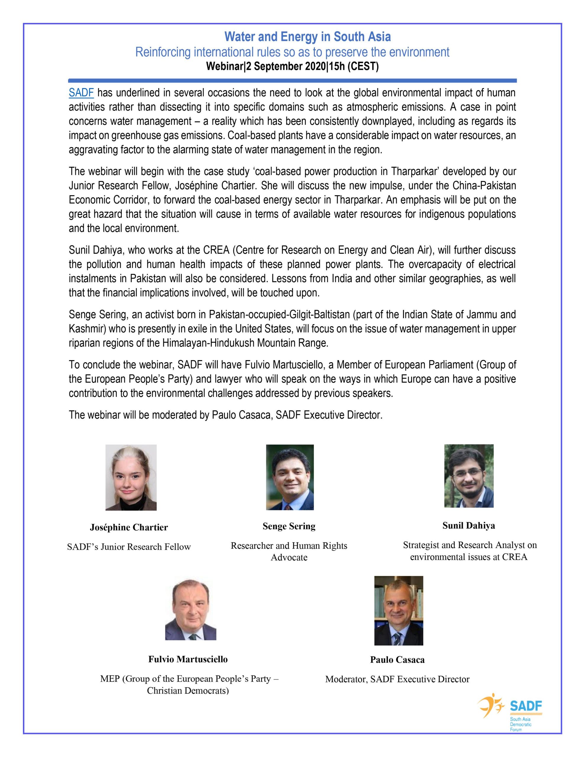 , Webinar Postponed to 2 September 2020 at 15h (CEST) &#8211; Water and Energy in South Asia Reinforcing International Rules so as to Preserve the Environment