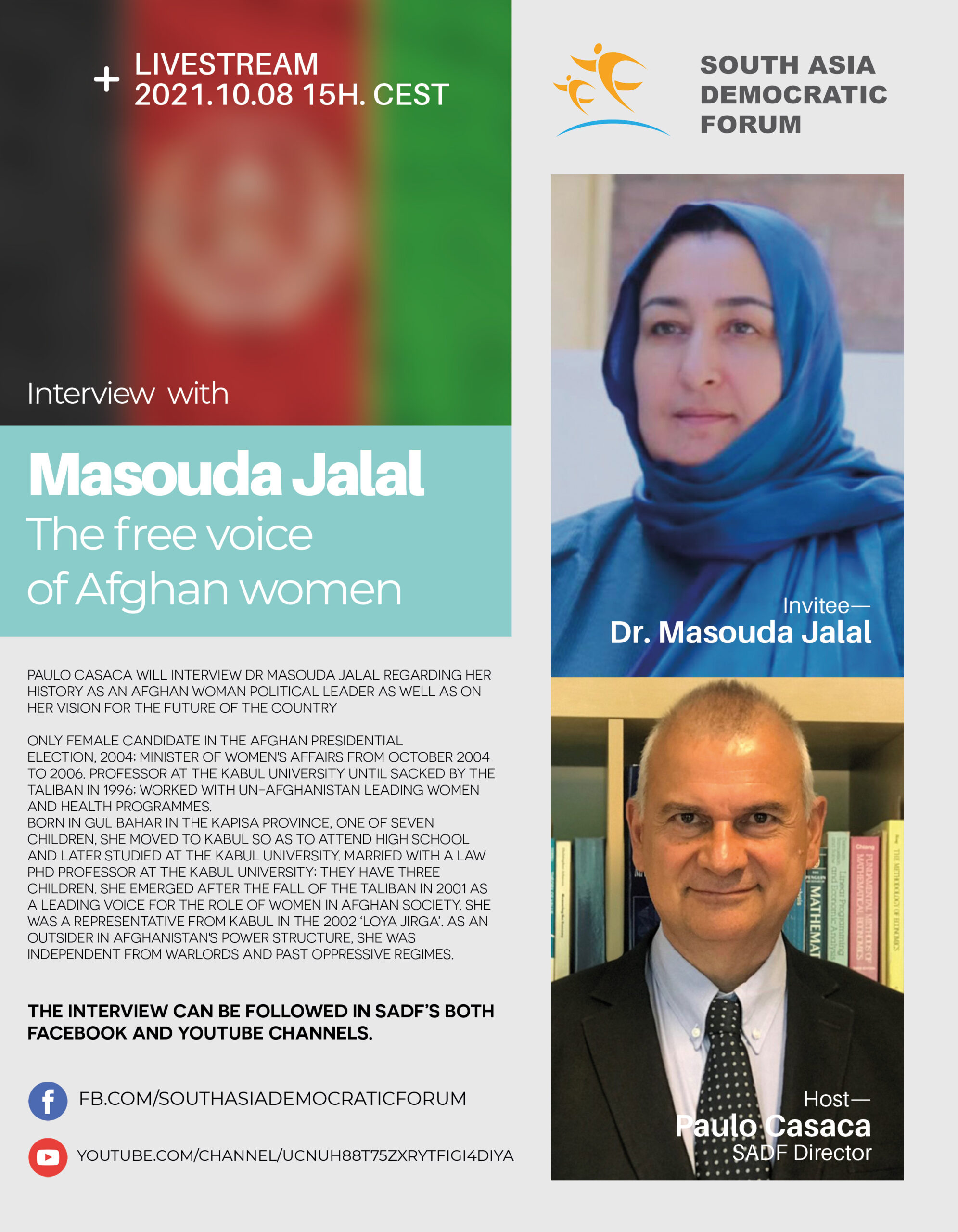 , SADF Webinar &#8211; Masouda Jalal, the free voice of Afghan women